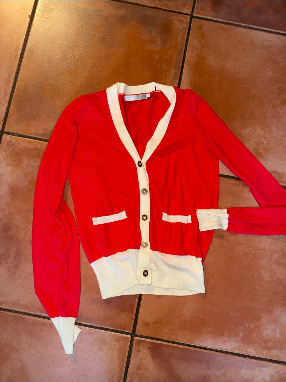 Fate Red V-Neck Button Cardigan‎ with White Trim